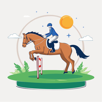 Equestrian Jumping Horse and Rider Illustration