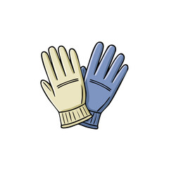 Obraz premium Hand drawn illustration of a pair of knitted winter gloves one beige and one blue on white