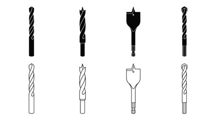 Fototapeta premium drill bit silhouettes set of four different types on white