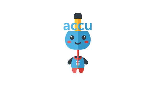 Cute Blue Mascot Character with Accu Text and Stylized Needle Vector Illustration Isolated on White Background for Branding