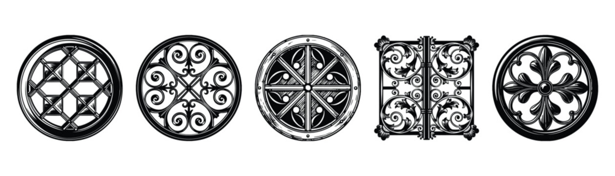 Set of five ornate circular decorative patterns vector illustration