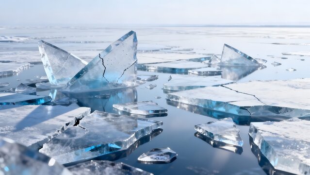Ice chunks floating in water
