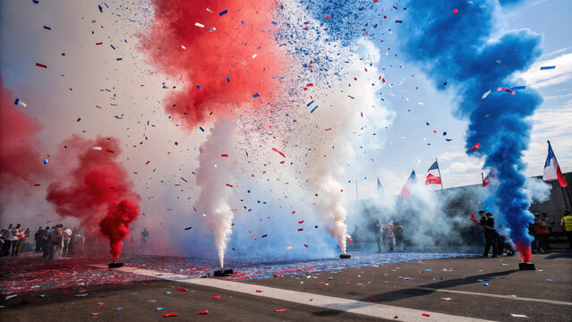 4th july patriotic celebration confetti smoke flare parade crowd flag 4th july patriotic celebration confetti smoke flare parade crowd flag with