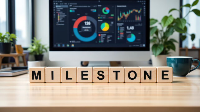 Milestone status sign for project delivery checkpoint and deadline update, useful for product release note, funding round recap, sprint review, OKR tracking and investor progress report