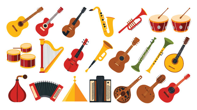 colorful musical instruments for music lessons or orchestra  various types of instruments
