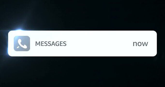 Digital message notification animation appearing on a dark screen interface