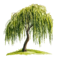 Willow Tree, soft hand-painted watercolor illustration, isolated on a white background. © deltrion