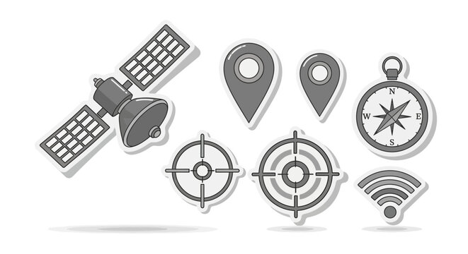 Satellite Navigation Icons: GPS, Map Pins, Compass, Target, Wi-Fi