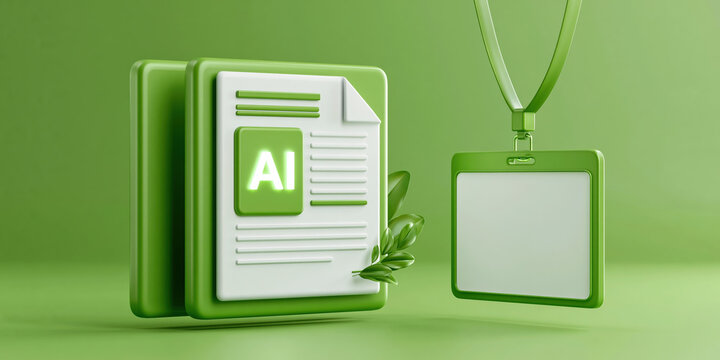 Enterprise ai green document concept with eco badge and blank ID card conveying innovation
