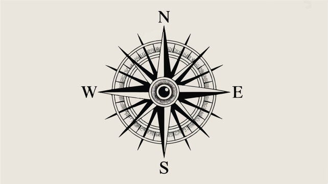 Vintage compass rose navigation tool for orientation and direction