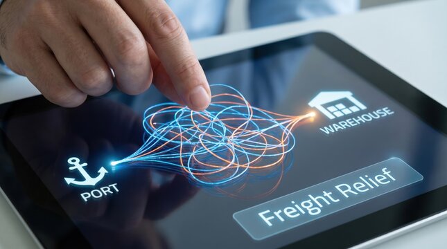 Disinflation path - A hand organizes tangled shipping routes, symbolizing efficient logistics and smooth freight flow from port to warehouse.