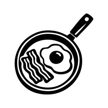 Logotipo con dibujo minimalista con l&iacute;neas de un huevo frito con beicon en una sart&eacute;n	
