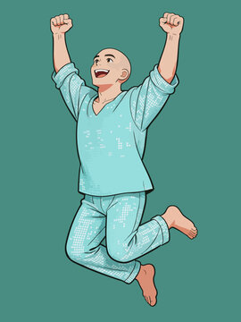 Joyful Bald Young Man Jumping in Excitement