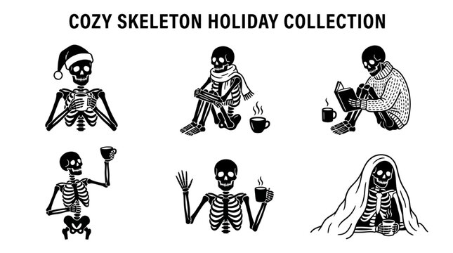 Skeleton Holiday Collection Black Illustrations.