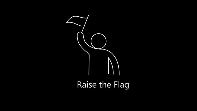 Raise the Flag man icon with flag animation on black background. holding flag icon animation. Victory, winning and conquer adversity concept.