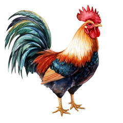 Watercolor illustration painting of Rooster, minimal, isolated on a white background. © deltrion