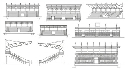 Architectural Drawings of Stadium Seating and Roof Structures. © Ray