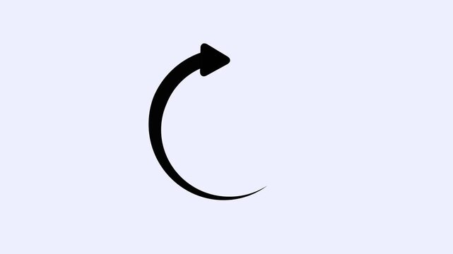 Dynamic Black Curved Swooping Arrow Animation Spinning in a Circle for Reset and Return Loop Action on Clean White Background,with 4k video animation.