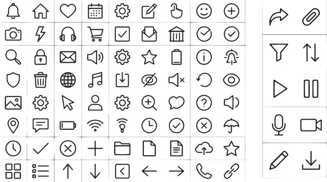 Minimalist user interface line icons mega pack vector illustration isolated on white background for mobile app wireframe and web design layout