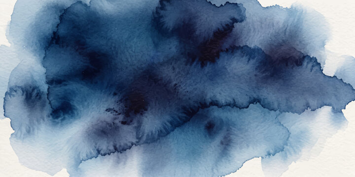 Abstract watercolor splash of deep indigo and cerulean blue hues creates a dreamy, atmospheric texture, evoking a sense of calm and introspection.