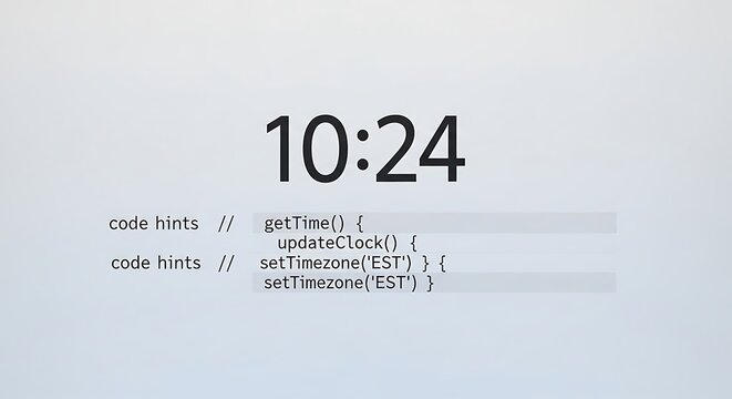 Digital clock display with code on a dark background showing 10:24