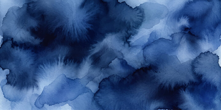 An abstract watercolor painting featuring deep blue and indigo hues, creating a mesmerizing pattern of organic shapes and flowing textures that evoke a sense of depth and mystery.