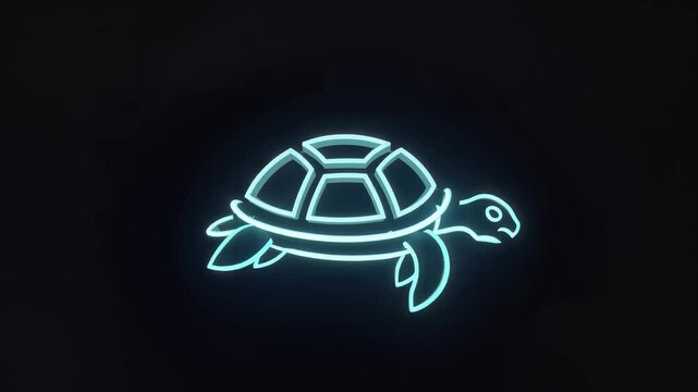 Neon glowing sea turtle swimming animation loop on dark background