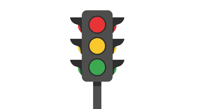 Traffic Light Signal with Red, Yellow, Green Lights Isolated on White