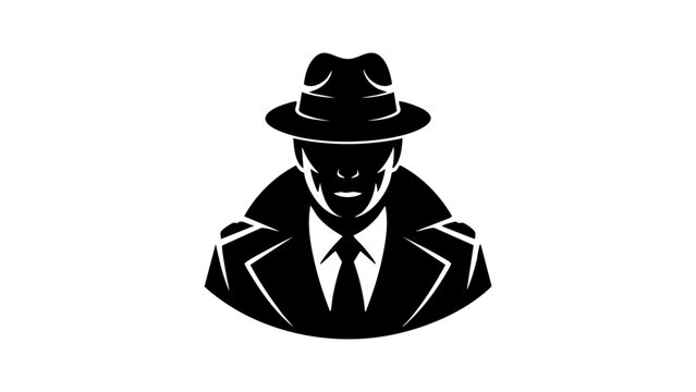 Detective in fedora hat and trench coat banner, Mysterious undercover spy noir character wide illustration, header Secret agent horizontal icon in suit and tie