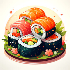 Delicious sushi rolls on plate. © Sumi