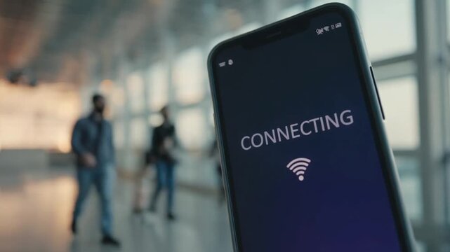 Mobile phone connected to Wi-Fi at the airport.