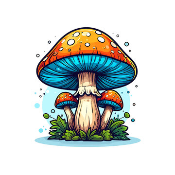 Colorful Mushroom with Spotted Cap.