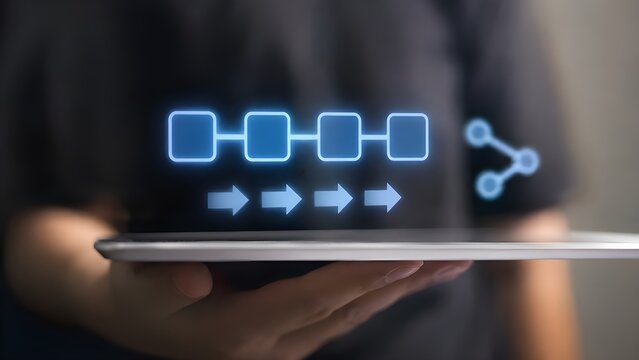 Business Process Flowchart on Digital Screen Showing Workflow and Sequential Steps