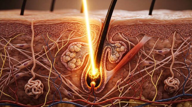 Close-up of a skin puncture with needle for medical injection or testing, detailed dermal illustration