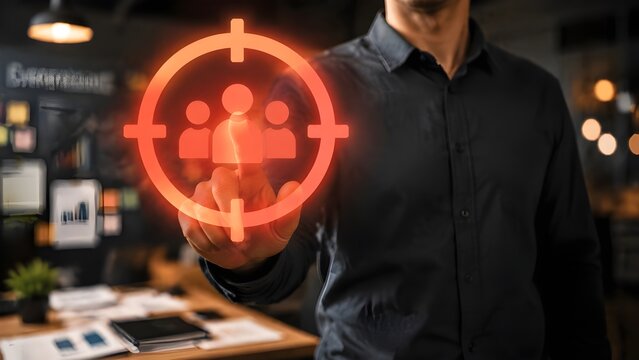 Businessman targeting specific customer group and buyer persona on virtual interface