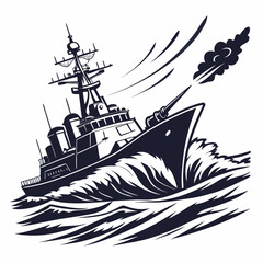 navy destroyer ship vector illustration with missile launch and waves © rrr
