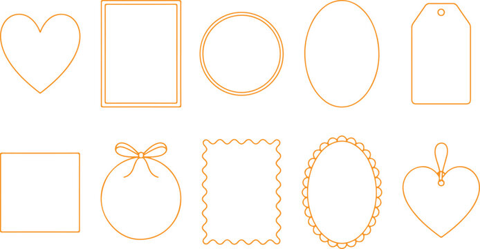 Set of decorative orange frames and borders on transparent background.