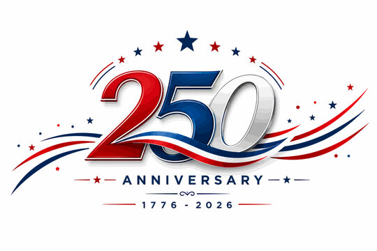 Usa 250th anniversary with red, white, and blue swirls and stars