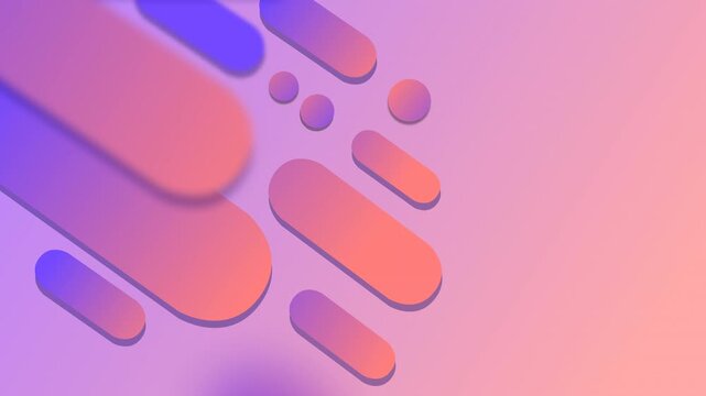 Abstract 4K 24fps cinematic loop of pink and purple fluid capsule shapes background, minimal geometric liquid motion graphics with soft gradient.