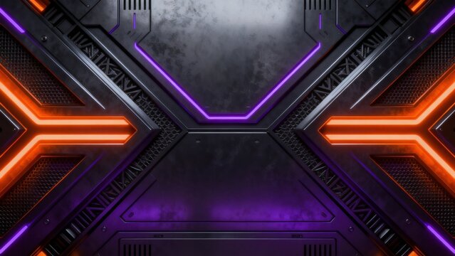 Futuristic metallic structure with neon lights