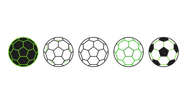 Soccer ball icon set, a collection of minimalist designs showcasing the iconic sport's equipment with a focus on clean lines and simple shapes