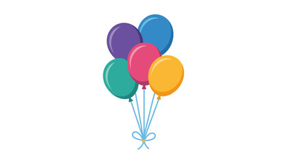 Colorful balloons tied together with blue ribbons purple vector illustration isolated on white background © Fahimaakter