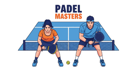 Fototapeta premium Dynamic Padel Duo in Action on Court Ready to Compete in a Tournament Match Victory