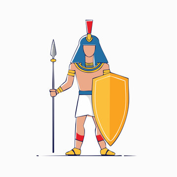 Ancient Egyptian Warrior with Spear and Shield