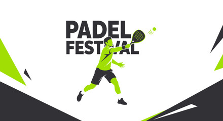 Fototapeta premium Dynamic Padel Festival Illustration with Player Silhouette and Ball Action and Modern Design