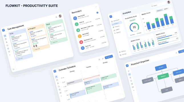 Modern minimal productivity dashboard layout and calendar scheduling interface
