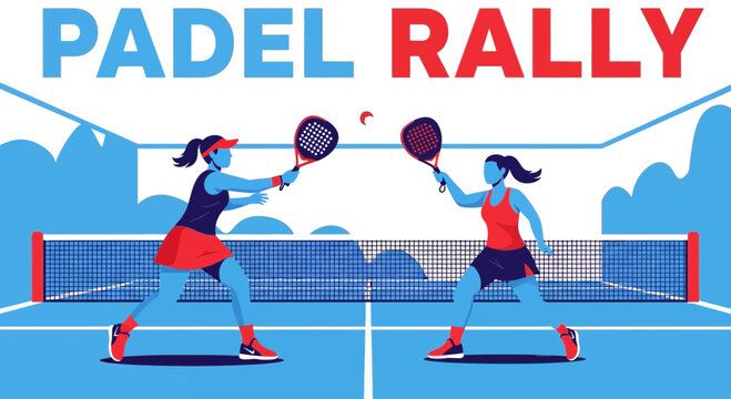 Dynamic Padel Match Illustration Depicting Active Players Engaging in Intese Competition