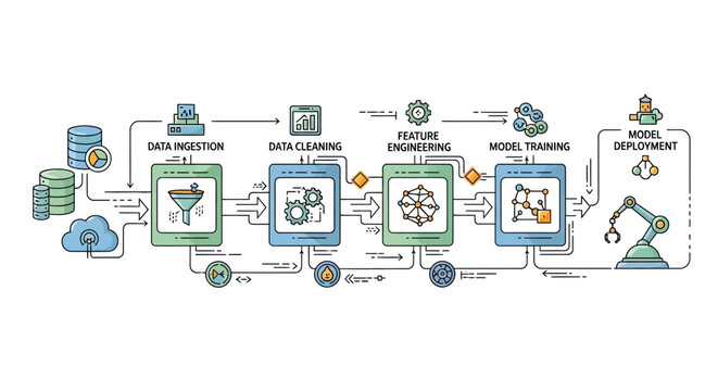 The process of machine learning model deployment begins with data ingestion and ends with model training and deployment.