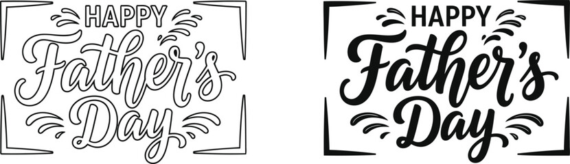 Obraz premium Happy Fathers Day typography designs with decorative frames and swirls