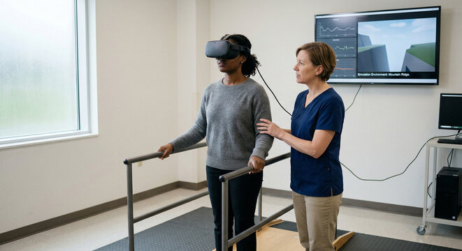 Black woman experiencing VR therapy for height phobia support